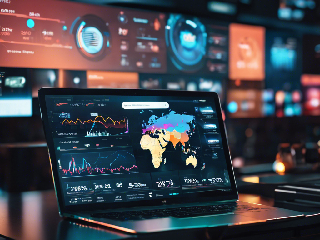 An image showcasing a sleek, futuristic dashboard displaying real-time security company analytics